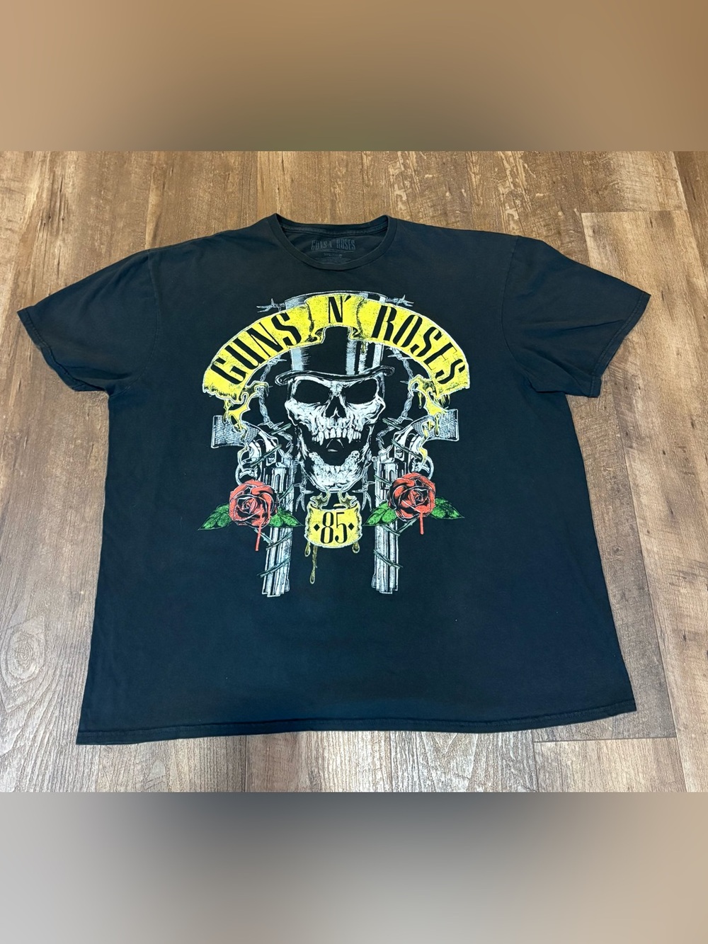 Black Guns N' Roses Graphic Tee with Yellow and Red Accents